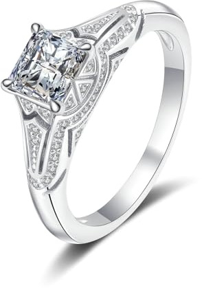 Calefee Damenring Weissgold 18 Karat Brillant Verlobungsring, Ring mit Labor Diamanten 1 ct Größe 60 (19.1), Trauringe Echtschmuck