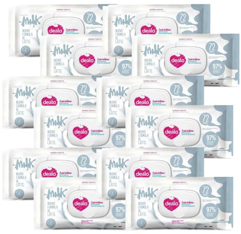 12 X Dea-lo Salviettine Igienizzanti Baby Bianco Latte – 72 Pezzi - delicate salviette detergenti studiate per la cura quotidiana della pelle dei più piccoli