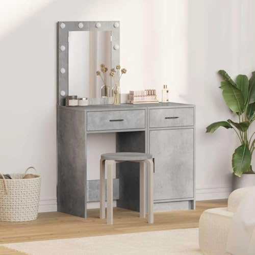 Boltkex Tocador con puerta, 2 unidades, gris, 50 x 41 x 135 cm, material de madera, tocador moderno con espacio de almacenamiento y tiras LED para dormitorio, ahorra espacio, tocador estable y