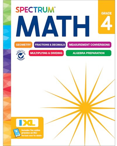 Spectrum 4th Grade Math Workbooks, Mathematics Activity Book for Kids Ages 9-10, Geometry, Fractions, Decimals, Algebra Prep, Multiplication, Division, and More, Classroom and Homeschool Curriculum