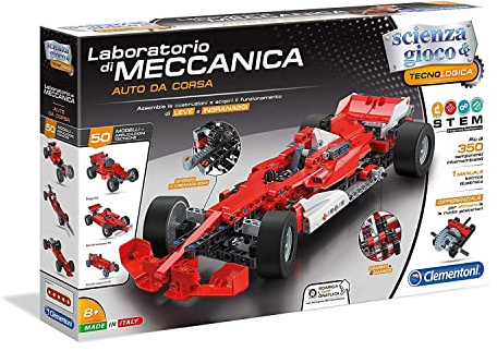 Clementoni Scienza e Gioco Build - Auto da Corsa Rossa, Kit Costruzione Bambini 8+ Anni con Oltre 350 Componenti Intercambiabili e 50 Modelli, App Dedicata, Made in Italy, Lingua Italiana, 19038