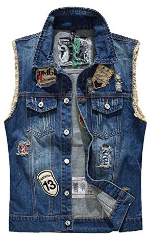 Hombre Clásico Chaleco, Sins Mangas, de Mezclilla, Chaqueta de Vaquero Azul L