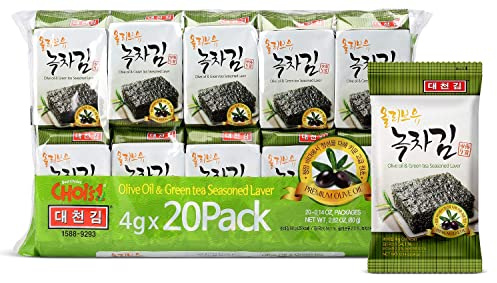 Daechun (Choi's1) Snack aux algues (lot de 20) Poudre de thé vert au sel de mer original Produit de Corée