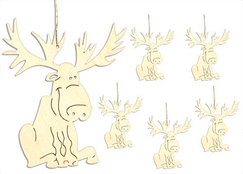 Baumschmuck Elch Weihnachstbaumschmuck Baumanhänger aus Holz 6er Set