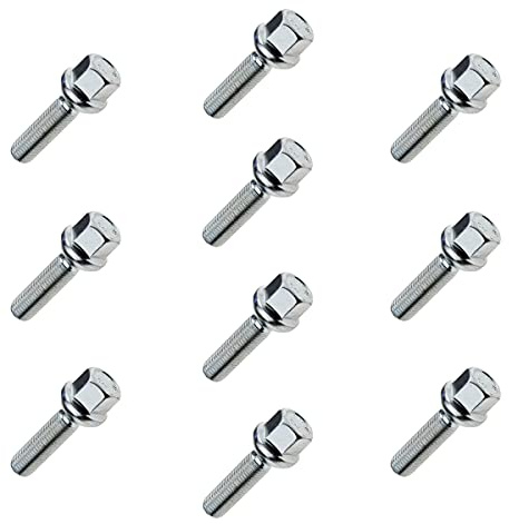 C CARBONADO 10x Radschrauben M12x1,5 45 mm Kugelbund SW17 Radbolzen | 10 Stück, M12x1,5 Gewinde, SW17 Schlüsselweite, 45mm Schaftlänge, Kugelbund, für Alufelgen und Stahlfelgen