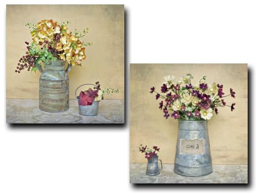 Set de 2 cuadros decorativos para baño “Flores en estaño” 24×24 cm – estilo floral elegante – MDF impermeable antihumedad – instalación sin taladro con adhesivo industrial – Lippi Decor