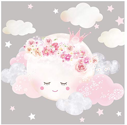 Little Deco Wandaufkleber Mond & Wolken DL449 Mond 2-72 x 51 cm