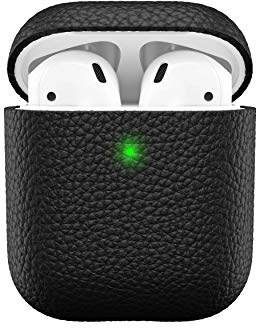 KeyBudz Artisan Leder Schutzhülle für Apple AirPods Case, Etui Hülle, Echtleder, Kopfhörer Ohrhörer Zubehör Ladecase, schwarz
