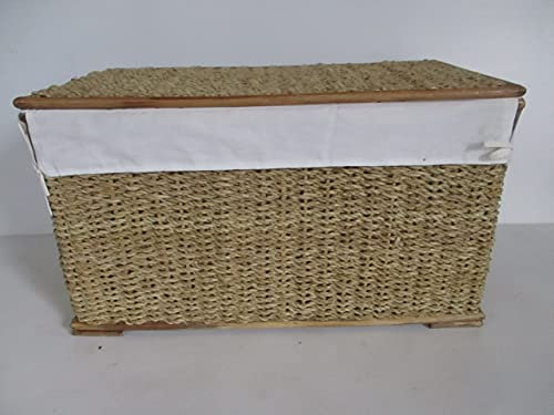 CESTO BAULE PORTA BIANCHERIA VIMINI RATTAN BANANO CM 75X44X44 H CON STRUTTURA IN NANNA DI GIUNCO FODERA A SBALZO