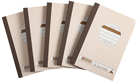 Le Dauphin - Réf. 12383D - Lot de 5 manifolds - papier autocopiant - quadrillés 5x5 - petits carreaux - duplicata - 50 feuilles - format 14,8 x 10,5 cm - couverture vernie