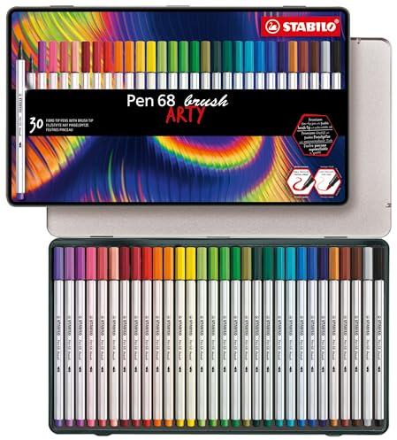 STABILO - Premium-Filzstift mit Pinselspitze - Pen 68 brush | variable Strichstärken, ARTY, 30er Metalletui