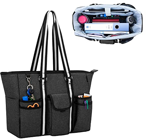 CURMIO Teacher Arbeitstasche für Frauen, Lehrertasche mit Zusätzliche untere Stütze, Aktentaschen für Lehrerbedarf, Schulbedarf, (LEERE Tasche, Patent Angemeldet),Schwarz