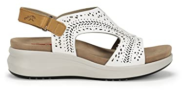 Fluchos | Klä upp sandaler | F1481 Tibet Vit Camel | Premium Cowboy Skin Sko | Kardborreband stängning | PU-golv, Vit, 41 EU