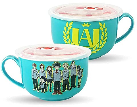 Just Funky My Hero Academia Ceramic Ramen Soup Rice 18 Oz Bowl with Lid | Featuring Deku | Bakugo and Todoroki | My Hero Academia Class 1-A | Official Licensed