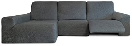 Milica sofaüberwurf ecksofa Langer Schenkel Links dunkelgrau Relax Stretch bezug Sofa Schutz butan Stoff abziehbar eckcouch relaxhusse dunkelgrau stretchbezug