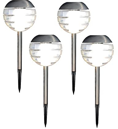 Seasonals - Solar-Stecker UFO, 4er Set, Edelstahl, Kunststoff, warmweiss, ohne Steckdose, je 32 x 12,5cm, für Beet, Balkon, Garten, Vorgarten