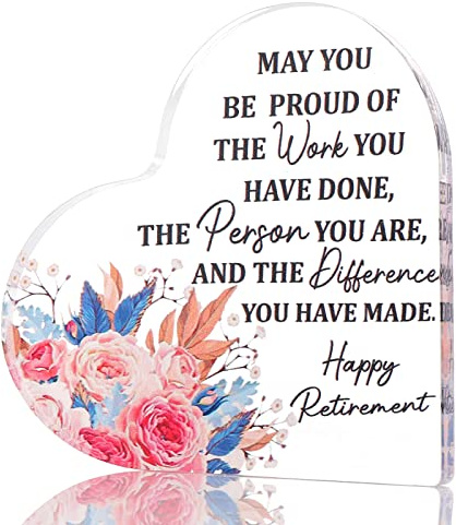 Ruhestandsgeschenke für Frauen, herzförmige Acryl-Plakette zum Ruhestand, Andenken und Briefbeschwerer, inspirierende Geschenke, Happy Leaving Geschenke für Lehrer und Freunde im Ruhestand