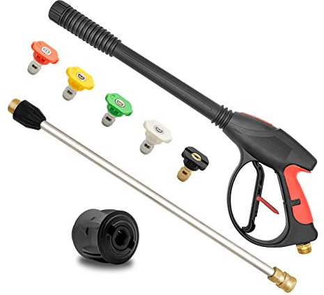 DERASL 4000PSI Pressure Washer Gun M22 14MM Compatible with Karcher | Extension Rod,5 Spray Tips,Safety Lock Trigger,Plastic Steel Build,Compatible With Generac Simpson Ryobi,Car Roof Wash