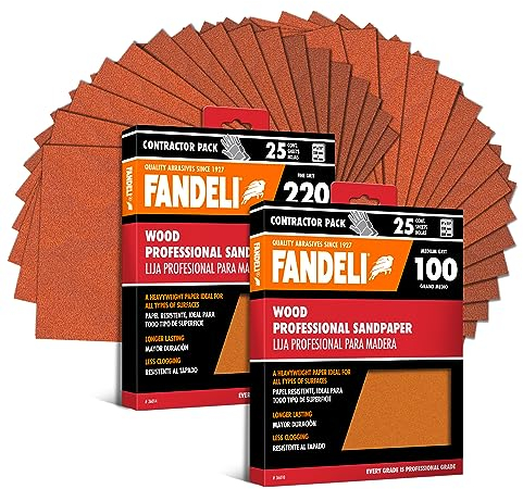Fandeli | Packungen Schleifpapier | 50 Blatter | Körnungen Mehrzweck (80,120,220) + Wasser-Schleifpapier (220, 320, 400) | Packung mit 25+25 Blättern von 23x28 cm | zum Schleifen von Metall und Holz