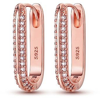 NARMO 925 Sterling Silber U Shaped Huggie Hoop Ohrringe für Frauen Rose Gold Plated Cubic Zirkonia Strass Hoop Ohrringe Modeschmuck