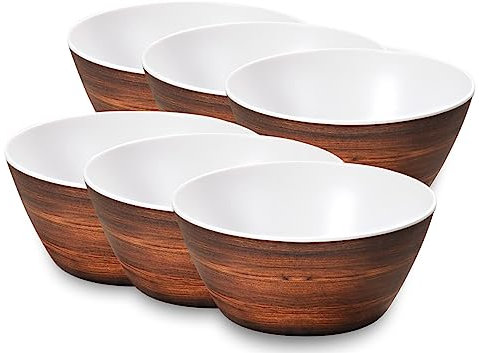 Kesper 32617 / 6er Set Obst- & Salatschalen aus Melamin, Ø 15 x H7 cm, Müsli Schale, Salat Schüssel, Joghurt Schale, Motiv Darkwood