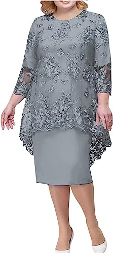 Vagbalena Vestidos de cóctel de Gasa para Mujer Vestidos de Fiesta hasta la Rodilla Vestidos de Fiesta Vestidos de una línea con superposición Vestidos de graduación (Gris,3XL)