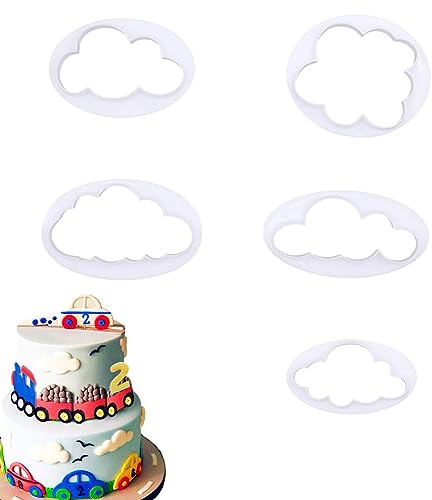 5PCS Cloud Cookie Cake Cutter Cloud Shape Mold Cake Decoration,Plastic Fondant Cutter,Baking Accessory Embossing Tool,for Baking Room Coffee Shop Birthday Wedding Children DIY Cookwar