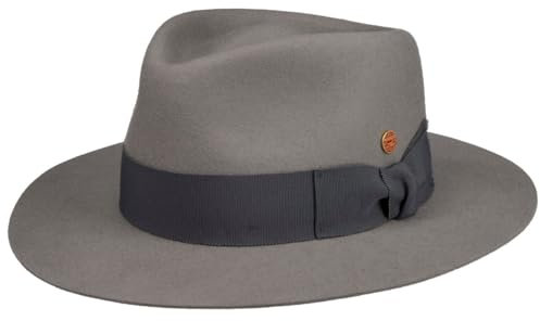 Mayser Jacob Traveller Wollhut Wolltraveller Travellerhut Wollfilzhut Filzhut Damen/Herren - Made in The EU mit Ripsband Winter Herbst-Winter - S (55-56 cm) grau