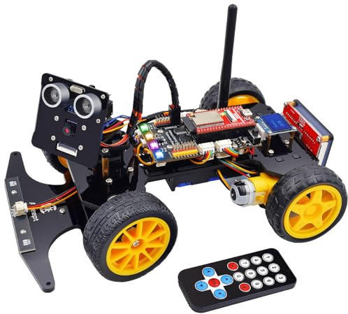 Adeept Smart Car Kit for ESP32-WROVER(Compatible with Arduino IDE), Line Tracking, Obstacle Avoidance, OLED Display, Ultrasonic Sensor, ESP32-CAM Video Transmission, Remote Control, DIY STEM Education