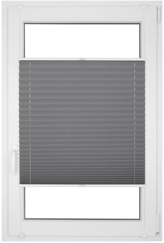 RENA Plissee ohne Bohren - Verdunklungsplissee - Klemmfix - Plisseerollo - Sonnenschutzrollo - Fensterdeko - Grau 105cm x 220cm