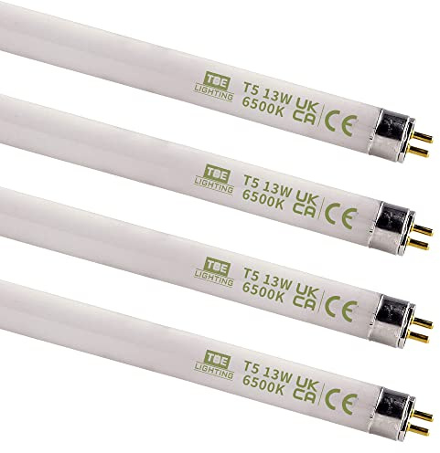 TBE LIGHTING 13w / 21 inch Cool White 6500K Tubes - F13T5/D Fluorescent Tube Lamps 21''- CFL Bulbs - G5 2-Pin Base Fittings - T5 High Efficiency Lamps (4-Pack)