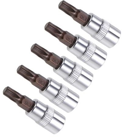 CoCud Embouts de Tournevis Torx T30 1/4 Drive 1,5 Long, 5 Pièces | Douille en Acier Allié S2 Traité Thermiquement Cr-V, Embout Métrique Applications pour les Fixations