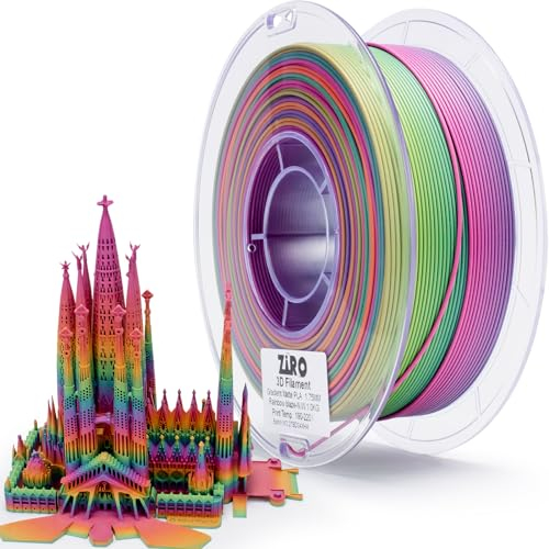 ZIRO Matt Multicolor PLA Filament 1.75mm, Schneller Farbwechsel Matte 3D Drucker Filament, 1kg Spule für Die Meisten FDM 3D-Drucker, Maßgenauigkeit +/-0.03mm, Regenbogen Blaze