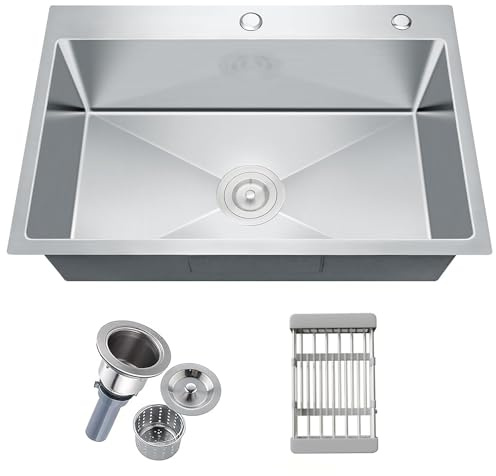Vivrhintty 30-inch Single Bowl Workstation Kitchen Sink, Drop-in/Top-Mount Stainless Steel with Nano Coating & Basket Strainer, 30x18