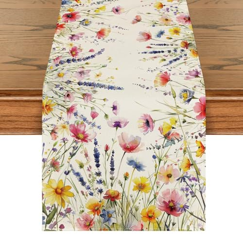 Runner da tavolo, rettangolare, moderno, estivo, lavabile, per cene speciali, matrimoni, baby shower, Botanical Fresh primavera-estate (33 x 183 cm)