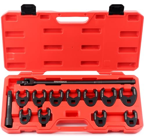 BINGCOBBER 13 PCS 1/2'' Juego de Llaves Inglesas de Horquilla CR-MO, Llave de Tubo 20-32 mm, con 1/2'' Extensión y Mango Articulado