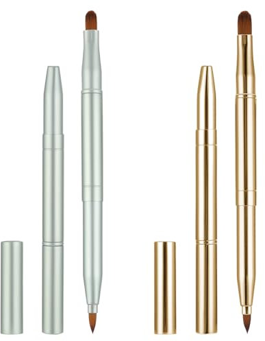2 Pack Lip Brush for Lipstick Retractable with Cap, Double-Ended Lip Makeup Brushes Retractable Lip Gloss Lipstick Brush Applicator Travel Gold Green