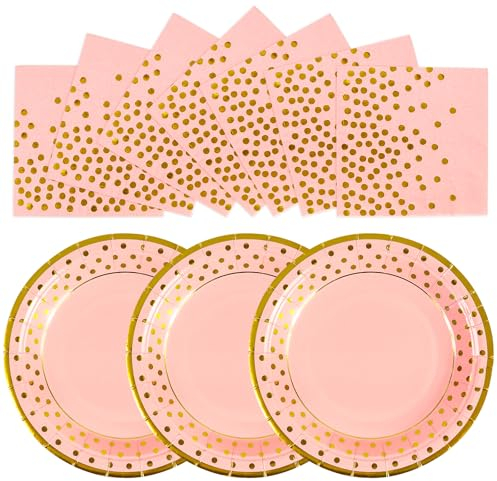 AHPYEUHK Assiette Jetable Anniversaire en Papier 17.8cm assiettes de fête 25 pcs & serviettes 16.5cm 25 pcs set de vaisselle de fête accessoires (pink)