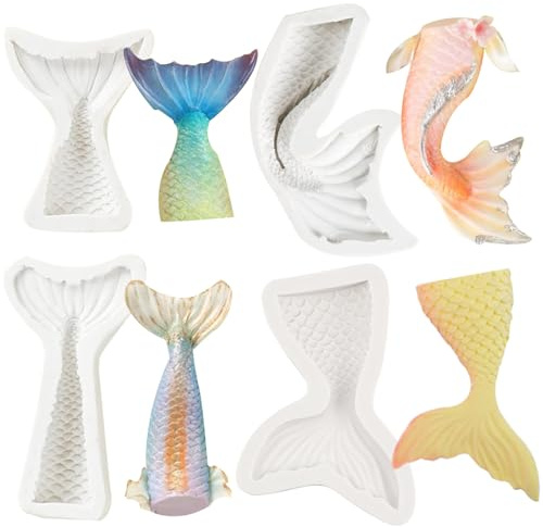 4 PCS Mermaid Tail Silicone Molds DIY Marine Theme Baking Molds Set Fondant Chocolate Molds Reusable Sweet Baking Molds Tools for Cake Candy Muffin Decoration Polymer Soap Resin Clay Crafting Projects