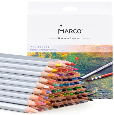 MARCO 7120 Wasserlösliche Buntstifte - mit 72 lebendigen Farben, dicken Gipsminen, sechskantigen Holzstiften, in einer Pappschachtel verpackt, ideal für Künstler, Anfänger und Malereiinteressierte