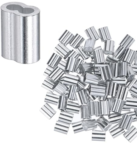 M METERXITY 200-Pack Aluminum Crimping Loop Sleeves, 2mm 5/64 Double Round Barrel Wire Rope Sleeves Cable Ferrule for Wire Rope/Cables Crimping Loop Sleeve