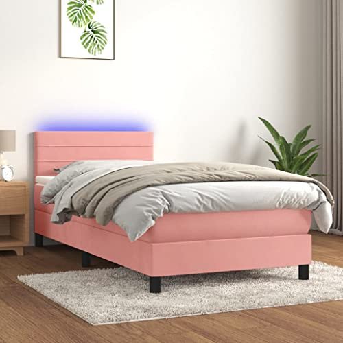 Brokky Boxspringbett mit Matratze & LED Bett Mit Bettkasten Bett Boxspringbett Betten Boxspringbett Mit Matratze Rosa 80x200 cm Samt - 3134434