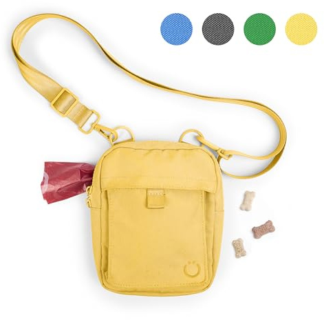 Ubbi Dog Treat Pouch for Training & Walking, 3-Way Wear Options - Crossbody, Waist, or Clip-On - with Magnetic Closure & Poop Bag Dispenser, Recycled RPET, Yellow