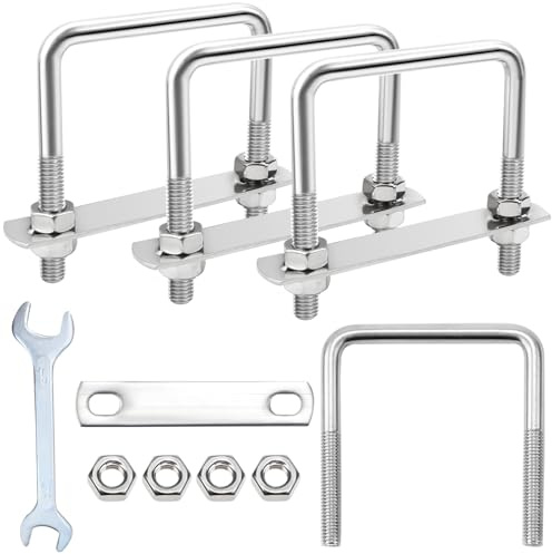 GIAK Perno en U de acero inoxidable 316 U perno M6 con dos contraplacas | Tornillos en U, 4 unidades, 6 x 43 x 80 mm, 4 unidades