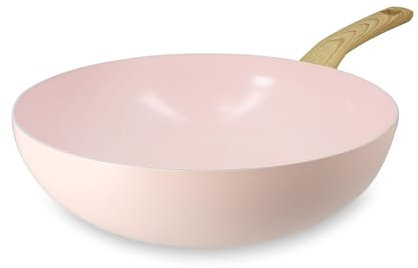 MENASTYL - Wok 28 cm con rivestimento antiaderente in ceramica (senza PFAS/PTFE) per tutti i piani cottura, inclusa l'induzione - In alluminio - gamma Colorama - Rosa - 6020929
