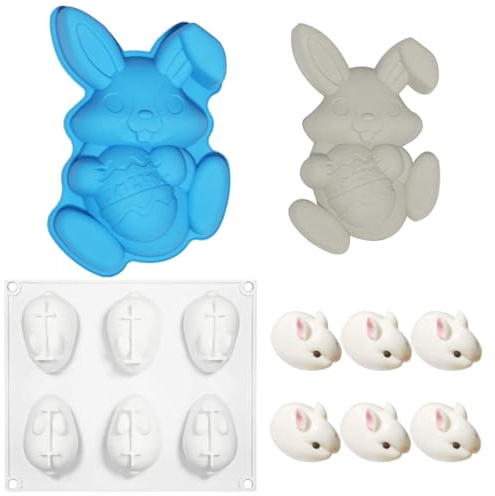 phxdance Molde de silicona para Pascua, conejo de Pascua, molde de silicona con forma de conejo de Pascua, molde de silicona para chocolate, para Pascua, molde para tartas, forma de estrella (azul)