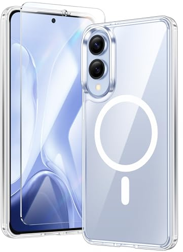 FNTCASE for Samsung Galaxy S25-Edge Case: Clear Magnetic Military Grade Drop Protection Anti Yellowing Cell Phone Cover - Rugged Shockproof Protective Bumper Transparent Phonecase