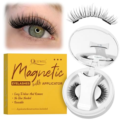 Faux Cils Magnetique, mise à niveau 2 faux cils magnétiques plus confortables à porter, Cils magnétiques QUEWEL avec applicateur, faciles à porter et à retirer (NZH-A)