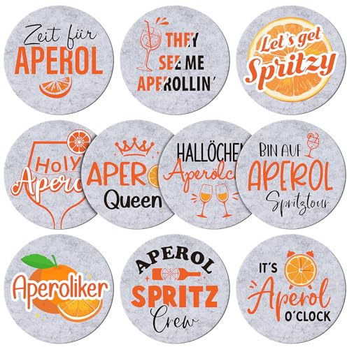 BOOMTOP 10 Stück Apero Untersetzer Sprüche Filz Rund Apero Spritz Accessoires Aperoli Geschenk Orange Getränkeuntersetzer Cocktail Tischdeko für Trinkgläser Aperolliebhaber Aperoliker Grau