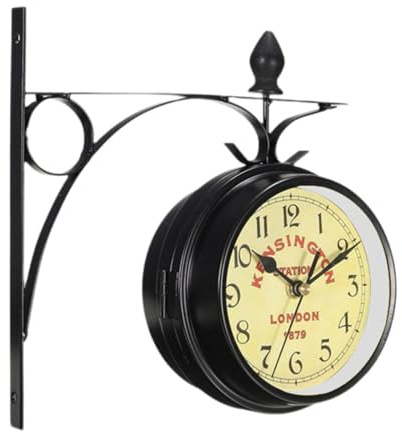 MagiDeal Orologio da Parete della Stazione a Doppia Faccia da Muro Muto Mute Europeo Arrotondata Antica Muro sospeso per l'arredamento del Soggiorno d'ufficio